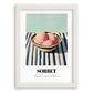 Sorbet – on Striped Tablecloth, French Ice Cream Painting, placed in minimal white frame