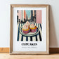 Cupcakes – New York Outdoor Café Scene, American Dessert Still Life, in wooden frame leaning on the floor