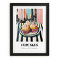Cupcakes – New York Outdoor Café Scene, American Dessert Still Life, in sleek black frame