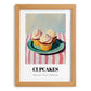 Cupcakes – on Striped Tablecloth, American Dessert Still Life, set in oak frame