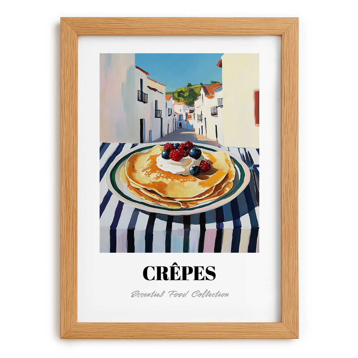 Crepes – White village Urban Café Scene, French French Pastry Painting, set in oak frame