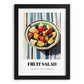 Fruit Salad – on Striped Tablecloth, American Food Still Life, in sleek black frame