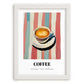 Coffee – on Striped Tablecloth, Italian Drink Still Life, placed in minimal white frame