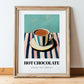 Hot Chocolate – on Striped Tablecloth, Swiss Drink Still Life, in wooden frame leaning on the floor