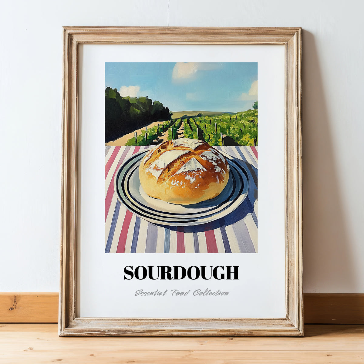 Sourdough – Hillside Café View, American Food Wall Decor, in wooden frame leaning on the floor