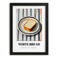 White Bread – on Striped Tablecloth, American Food Print, in sleek black frame