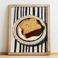 Whole Wheat Bread – on Striped Tablecloth, American Food Wall Art, no-text version framed in wood