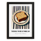 Whole Wheat Bread – on Striped Tablecloth, American Food Wall Art, in sleek black frame