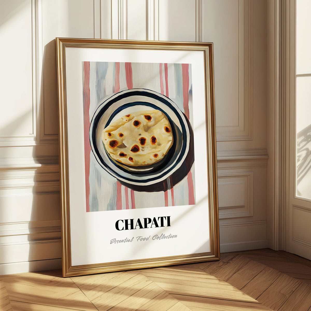 Chapati – on Striped Tablecloth, Indian Food Wall Decor