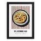 Flatbread – on Striped Tablecloth, Middle Food Wall Art, in sleek black frame