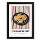 English Muffin – on Striped Tablecloth, British Pastry Still Life, in sleek black frame