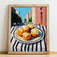 Cheese Puffs – New York Outdoor Café Scene, American Cheese Illustration, no-text version framed in wood