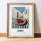 Jerky – White village Street Café Scene, American Food Poster, in wooden frame leaning on the floor