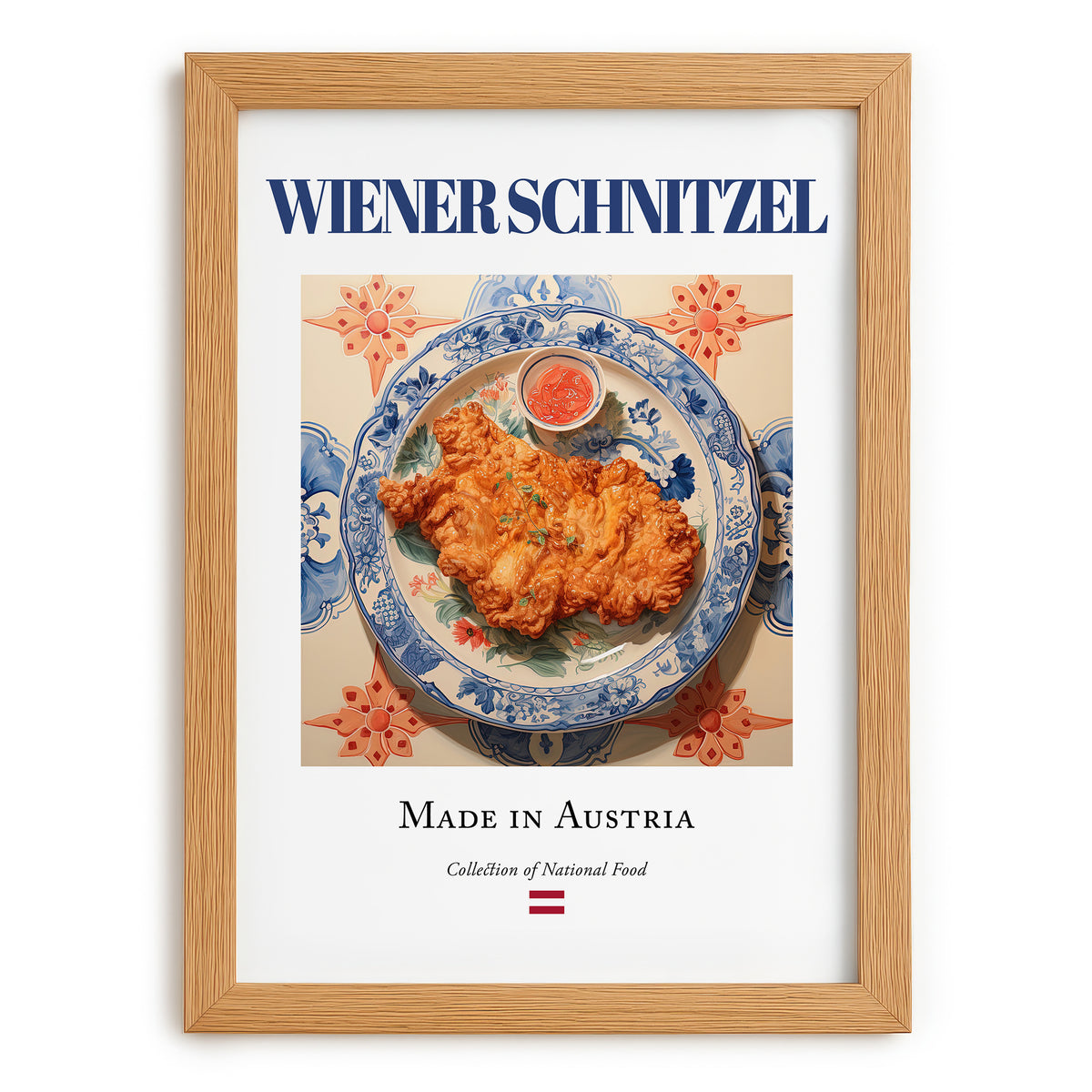 Wiener Schnitzel – Austrian Meat Dish, Tavern Wall Art, set in oak frame