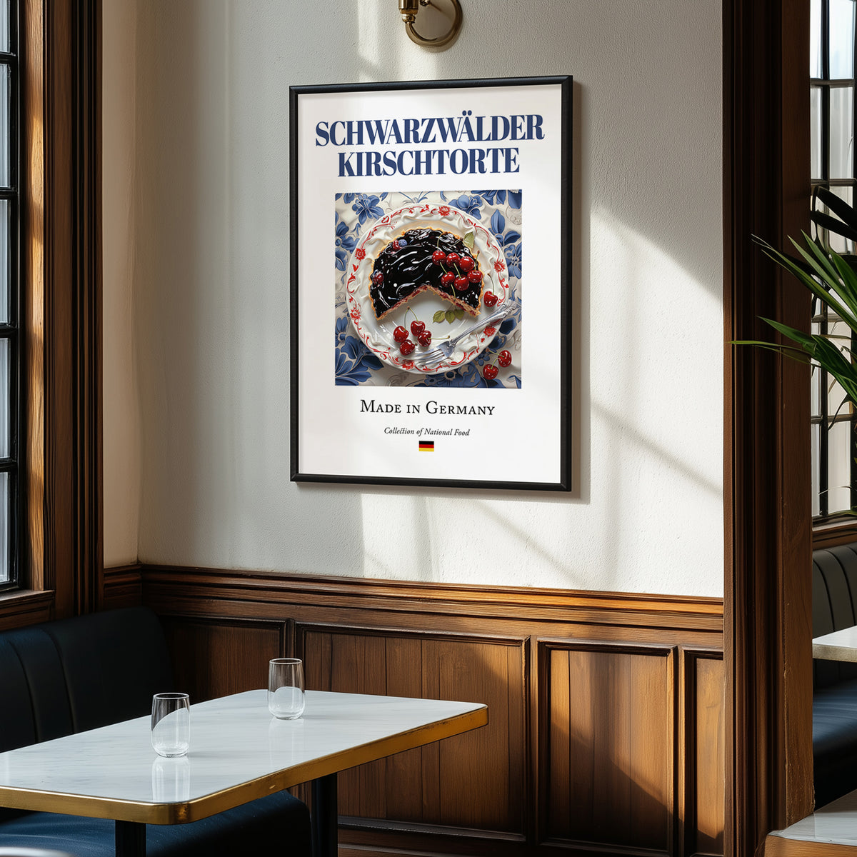 Schwarzwälder Kirschtorte – German Dessert Dish, Brasserie Print, clean layout with no caption