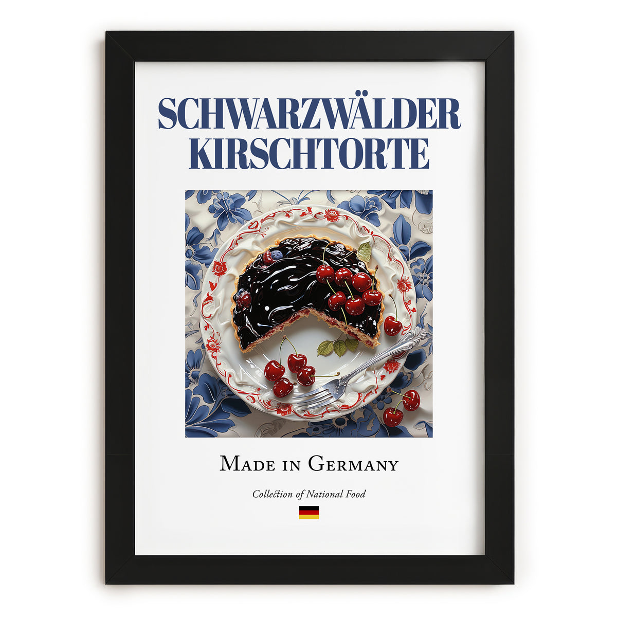 Schwarzwälder Kirschtorte – German Dessert Dish, Brasserie Print, in sleek black frame