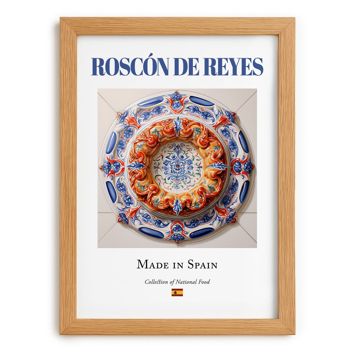 Roscón de Reyes – Spanish Dessert Dish, Brasserie Wall Art, set in oak frame
