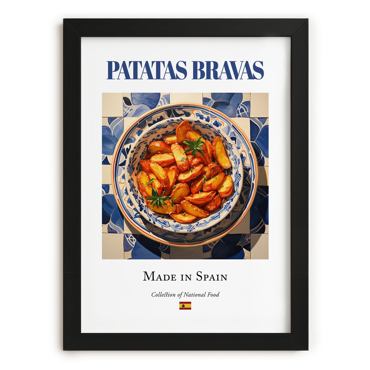 Patatas bravas – Spanish Snack Dish, Tavern Poster, in sleek black frame