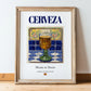 Cerveza – Spanish Beverage Drink, Rooftop Terrace Wall Art, in wooden frame leaning on the floor