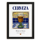 Cerveza – Spanish Beverage Drink, Rooftop Terrace Wall Art, in sleek black frame