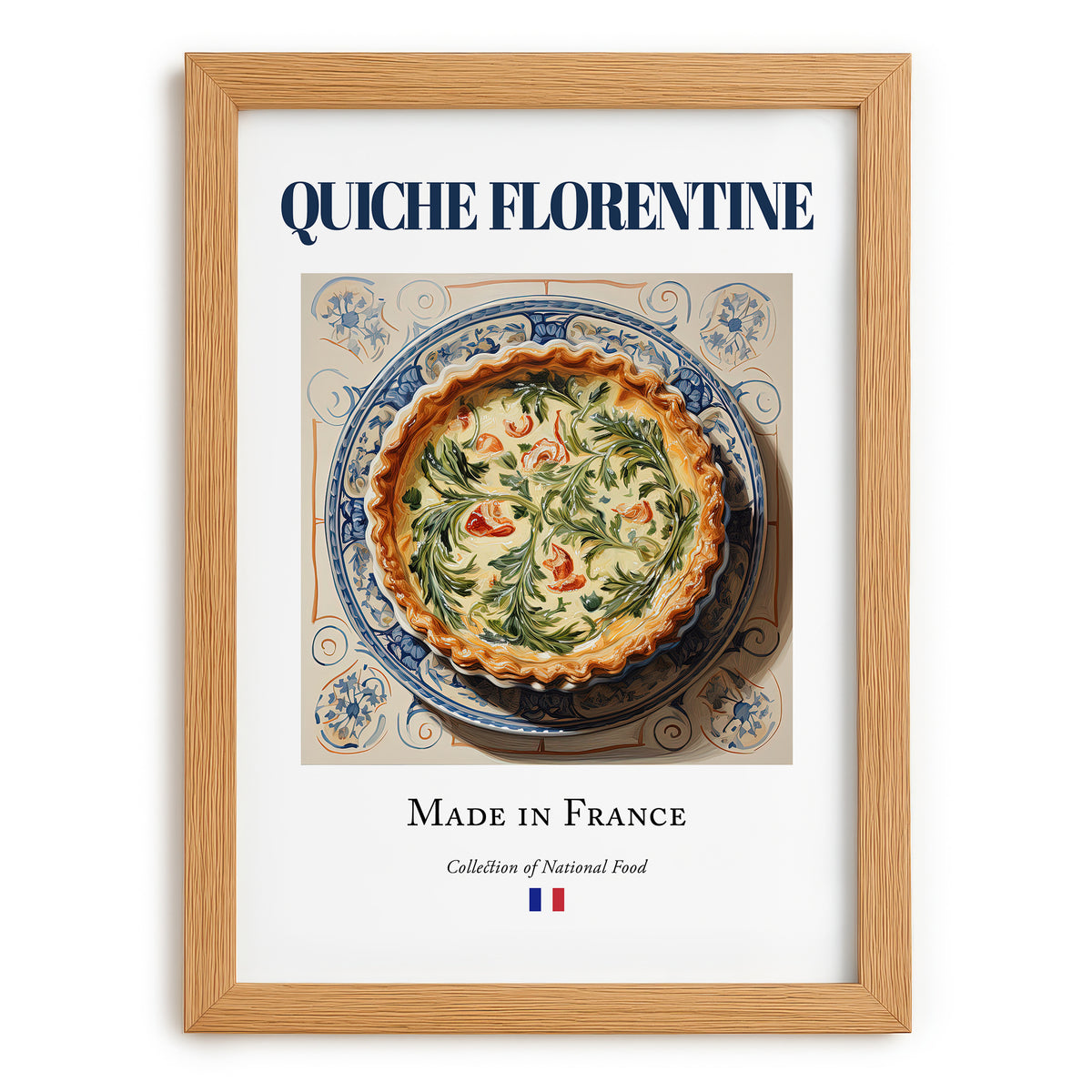 Quiche Florentine – French Dish, Tavern Still Life, set in oak frame