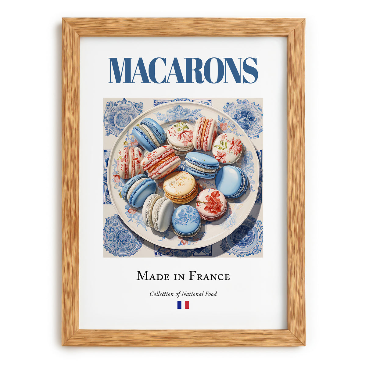 Macarons – French Dessert Dish, Fine Dining Restaurant Wall Art, set in oak frame
