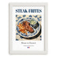 Steak-frites – French Dish, Farmhouse Kitchen Wall Art, placed in minimal white frame