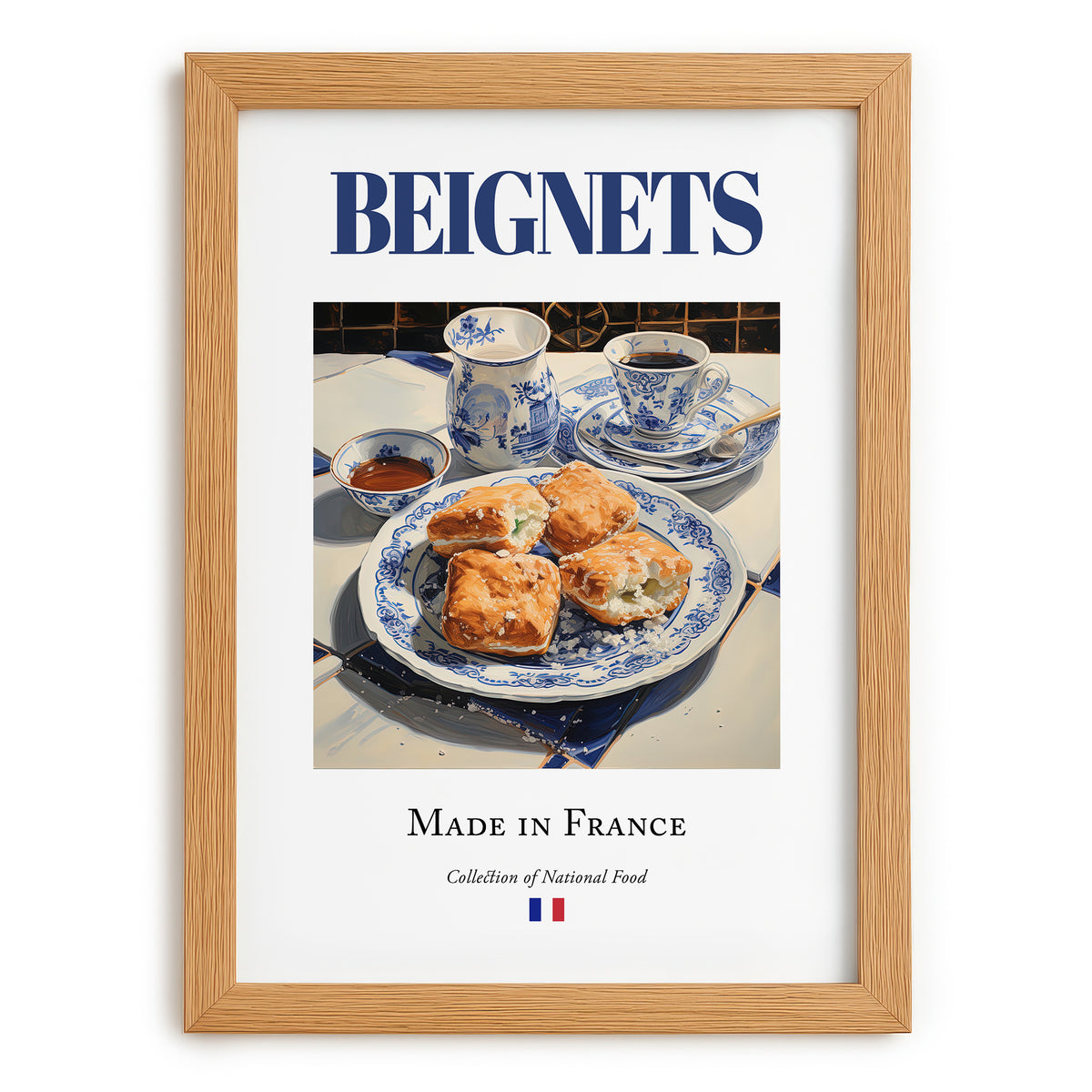 Beignets – French Dessert Dish, Brasserie Wall Art, set in oak frame