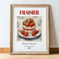 Fraisier – French Dessert Dish, Brasserie Print, in wooden frame leaning on the floor