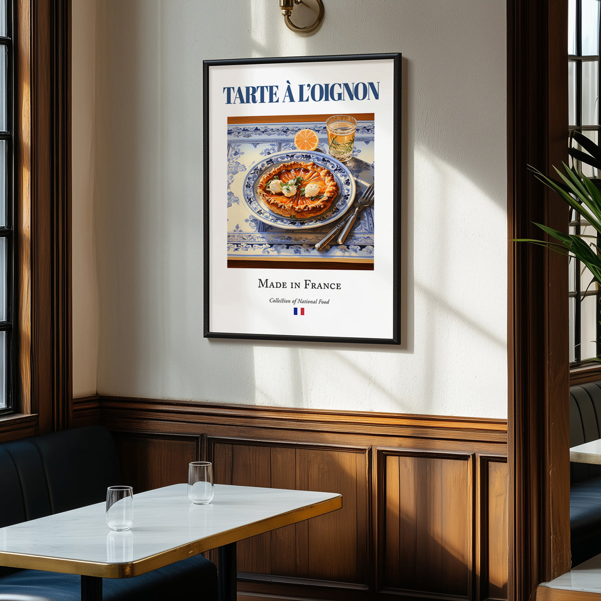 Tarte à l'oignon – French Dish, Fine Dining Restaurant Illustration, clean layout with no caption