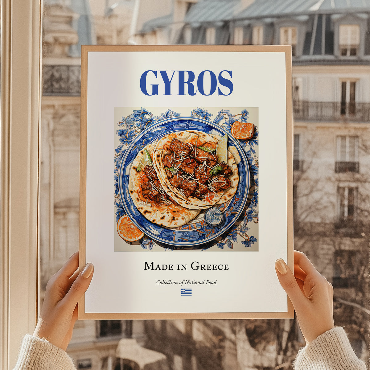 Gyros – Greek Meat Dish, Bistro Print, styled in a charming Paris street view