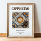Cappuccino – Italian Coffee, Coffeehouse Still Life, in wooden frame leaning on the floor