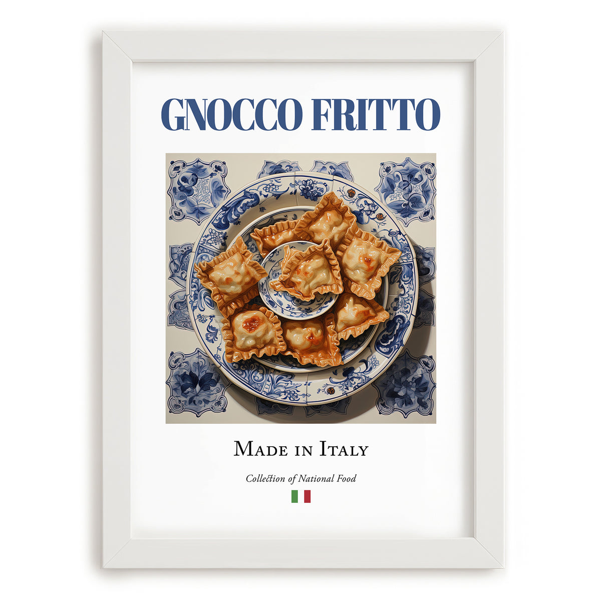 Gnocco fritto – Italian Dish, Restaurant Wall Art, placed in minimal white frame