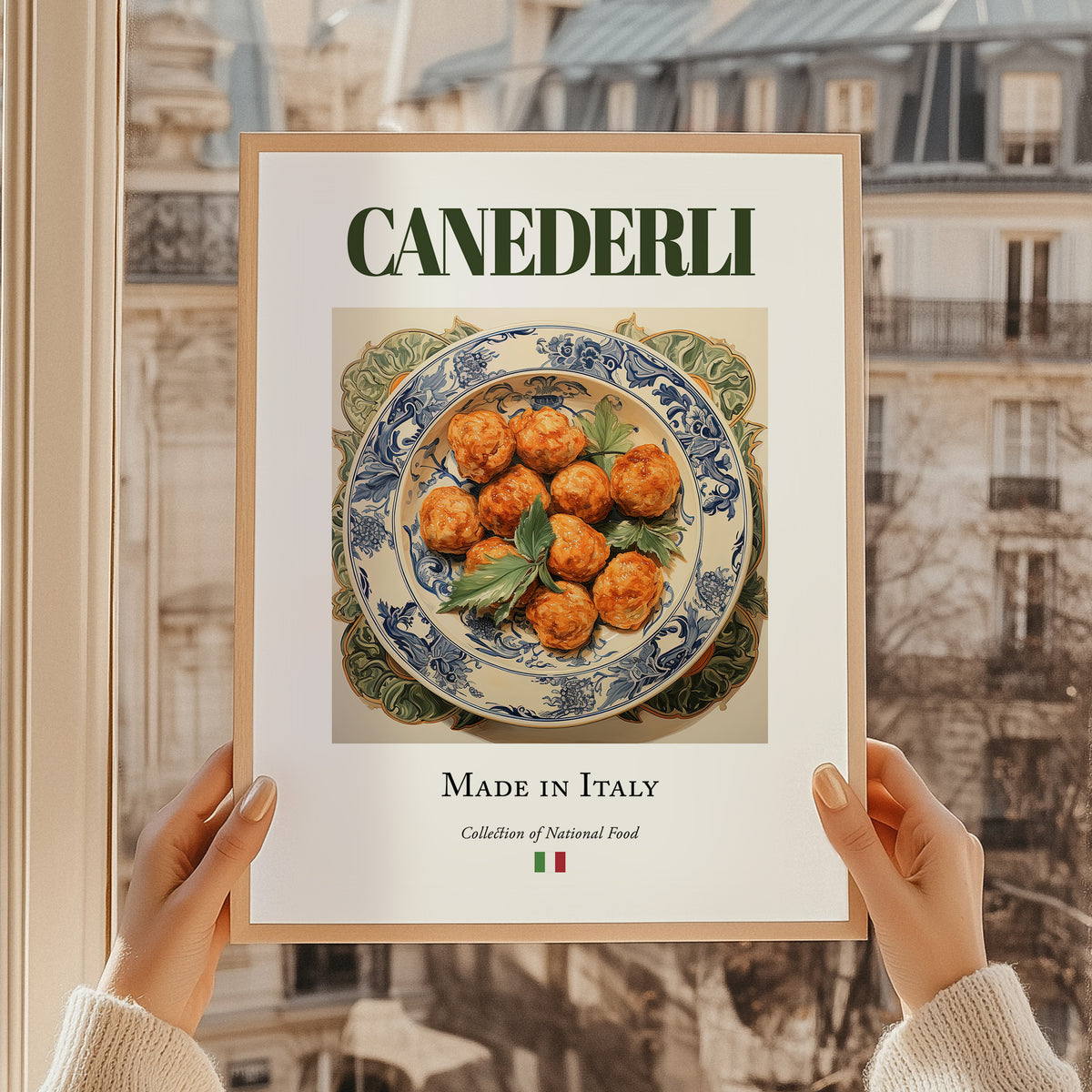 Canederli – Italian Dish, Restaurant Poster, styled in a charming Paris street view