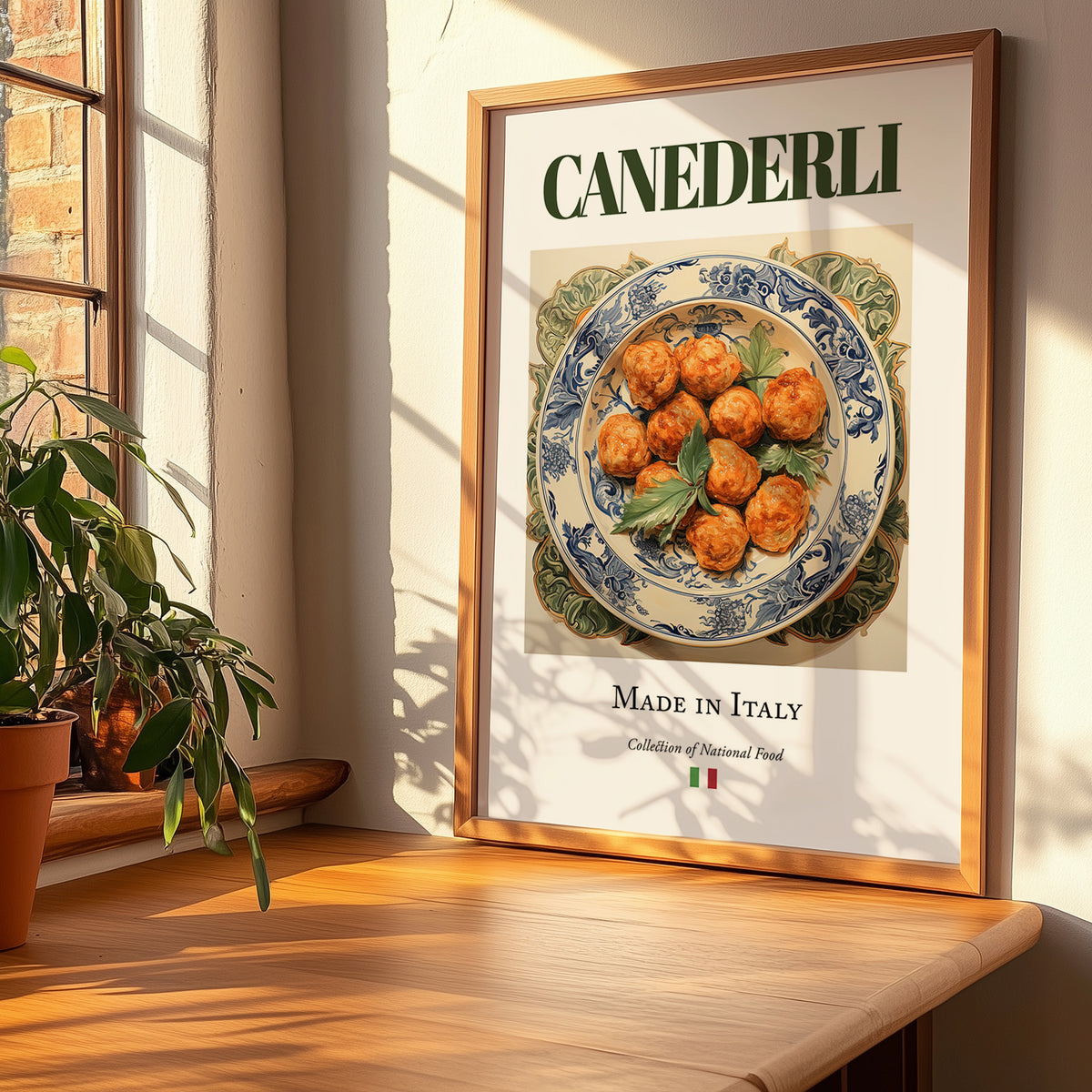 Canederli – Italian Dish, Restaurant Poster, no-text version framed in wood