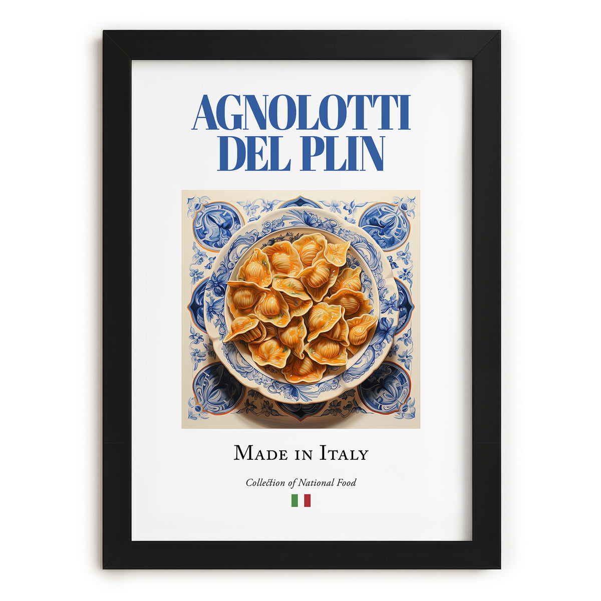 Agnolotti del plin – Italian Pasta, Osteria Illustration, in sleek black frame