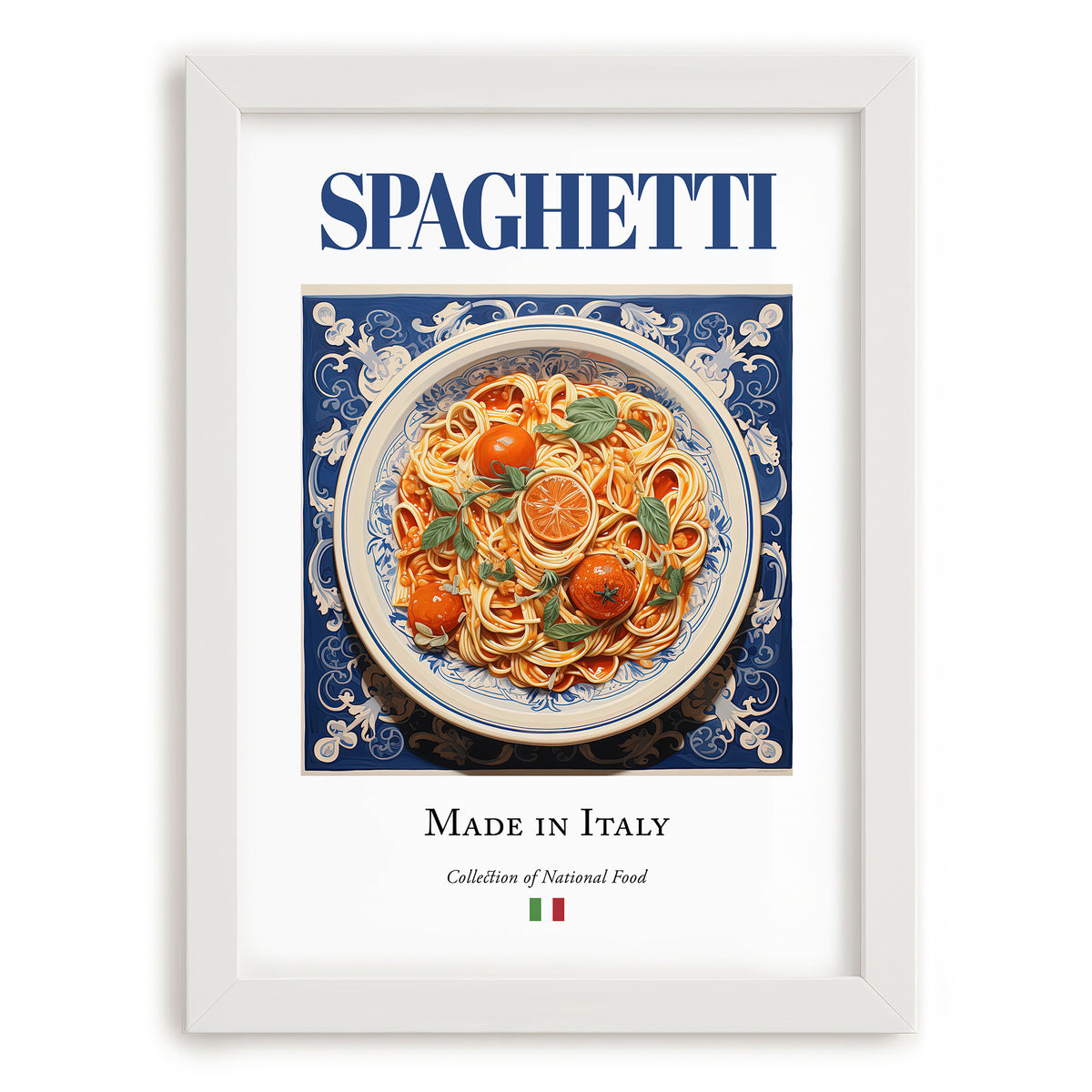 Spaghetti – Italian Pasta, Trattoria Wall Art, placed in minimal white frame