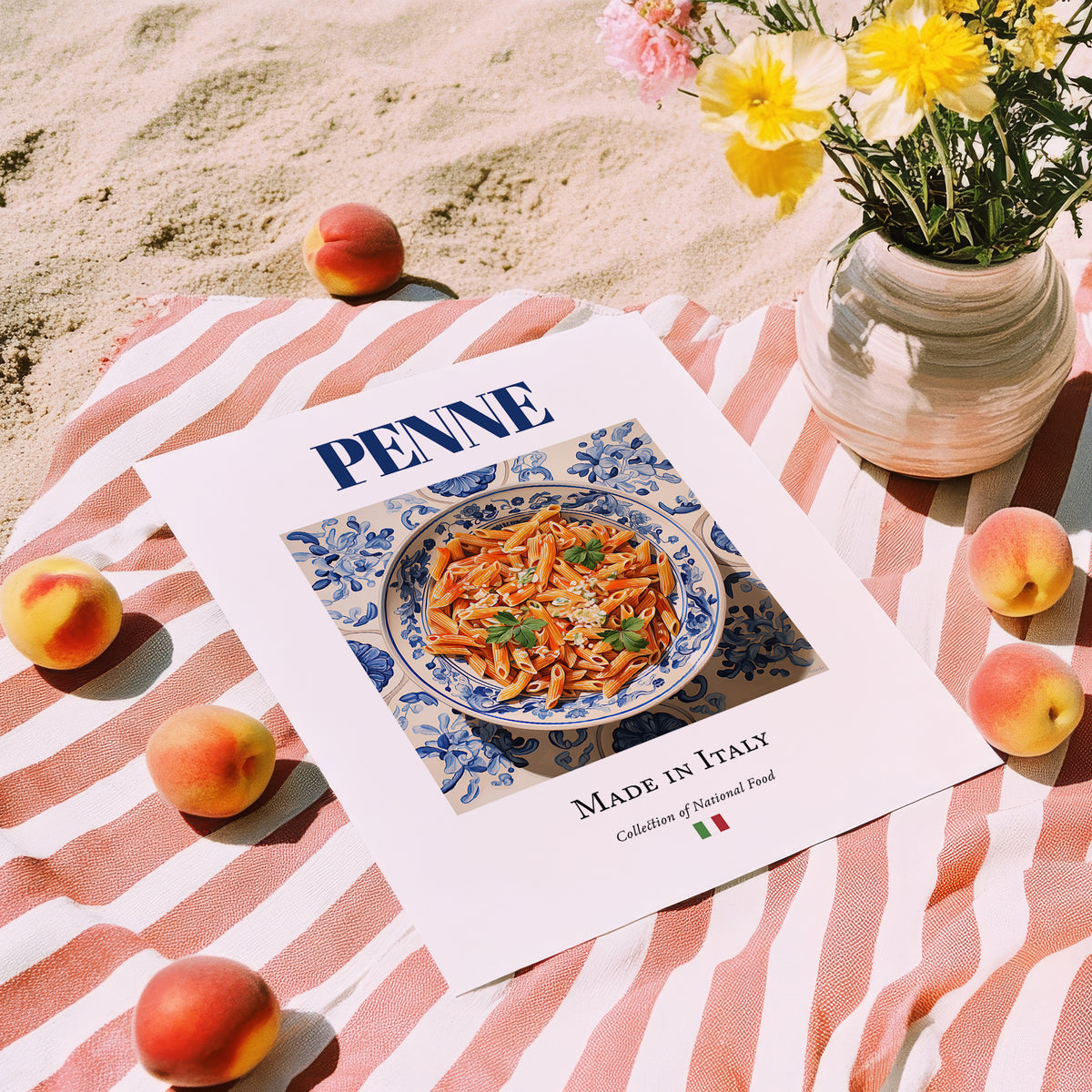 Penne – Italian Pasta, Osteria Illustration, unframed on coastal sand