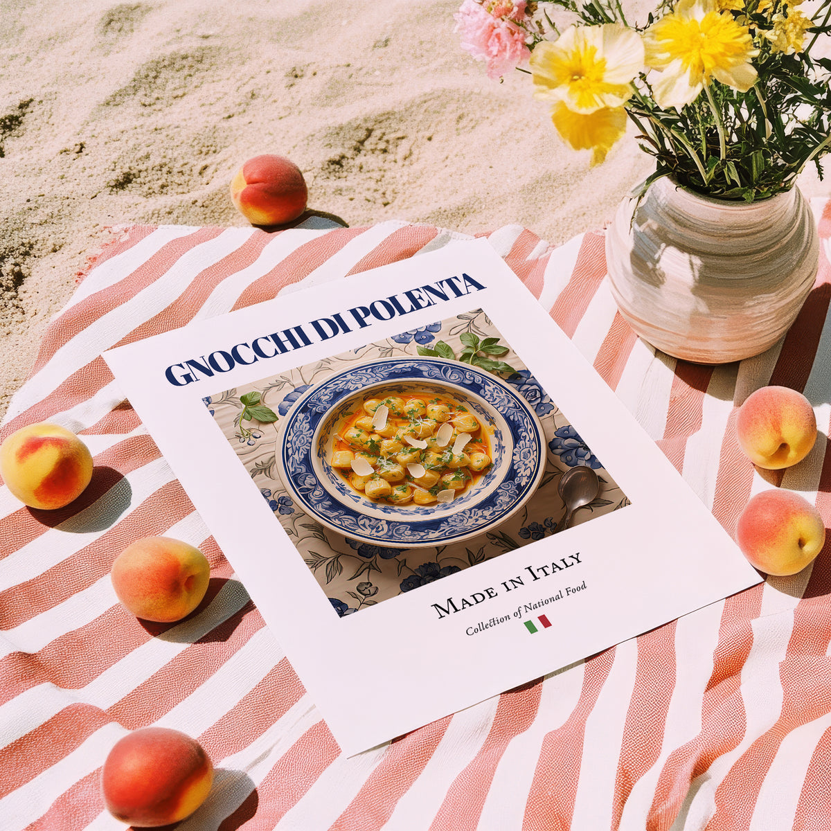 Gnocchi di Polenta – Italian Dish, Bistro Painting, unframed on coastal sand