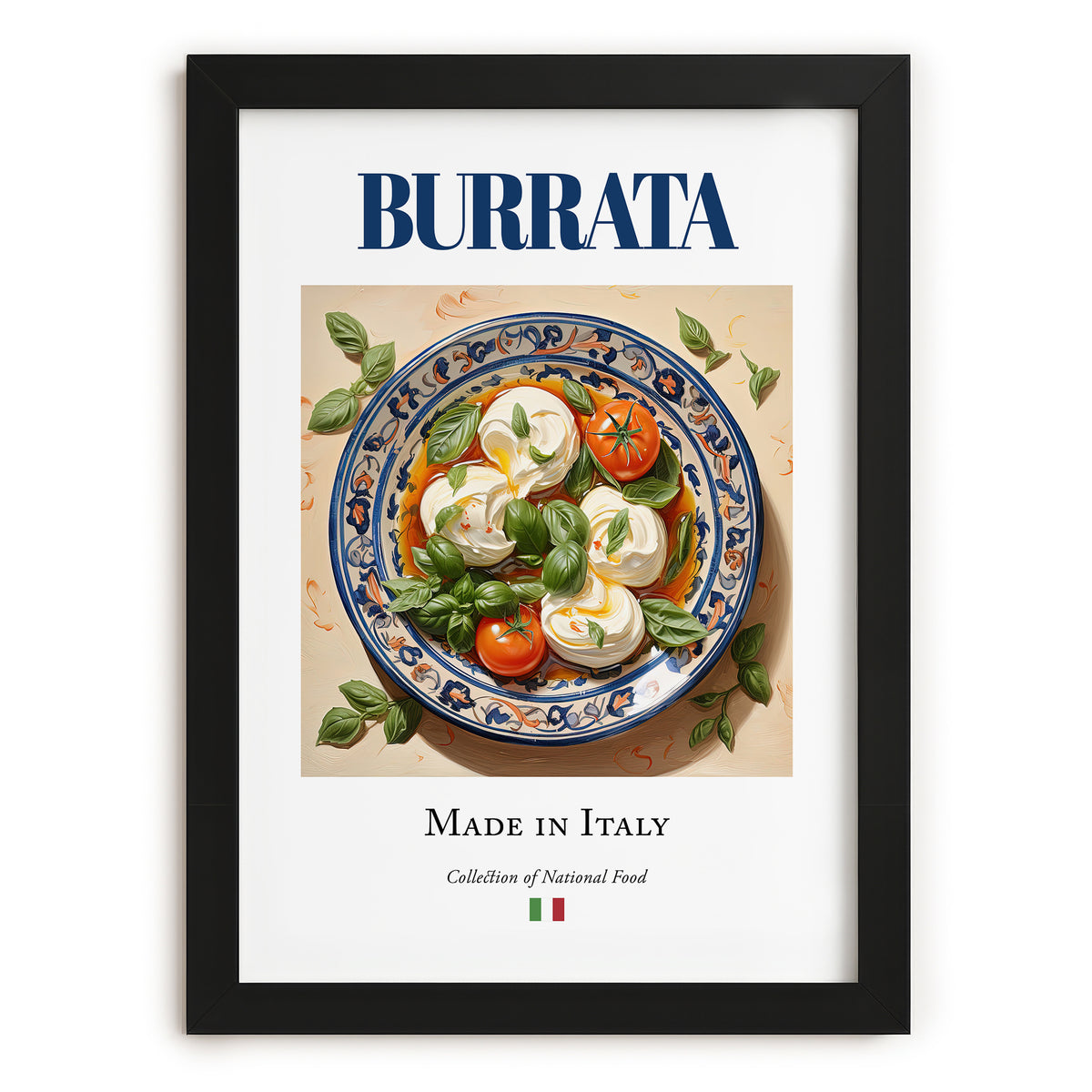 Burrata – Italian Cheese Dish, Tavern Wall Art, in sleek black frame
