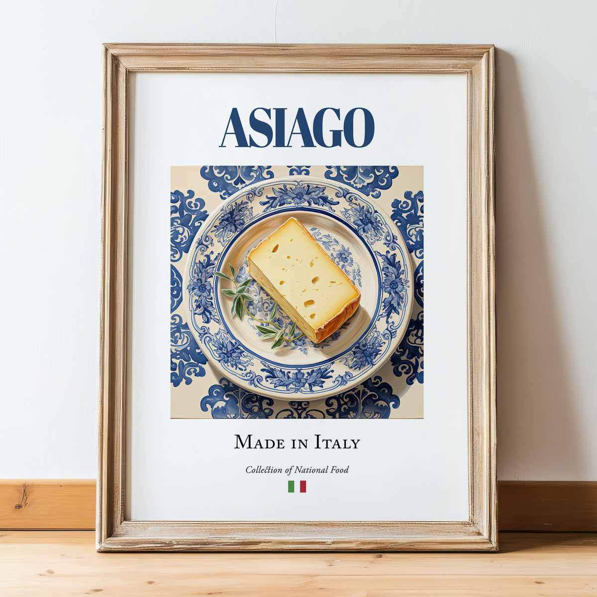 Asiago – Italian Cheese Dish, Tavern Wall Decor, in wooden frame leaning on the floor