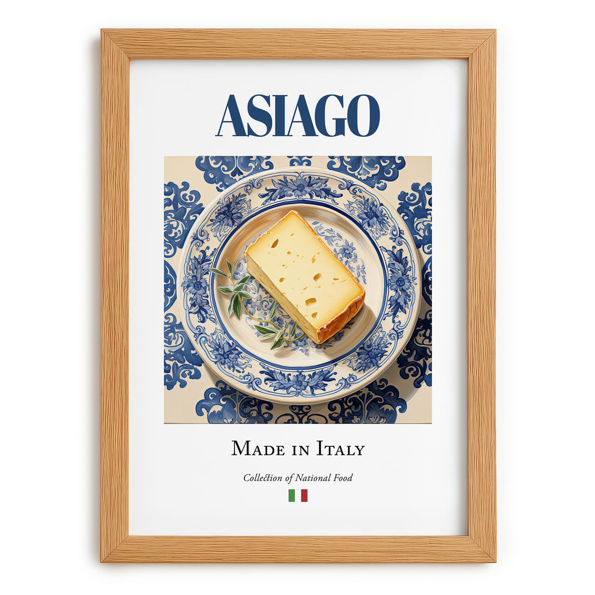 Asiago – Italian Cheese Dish, Tavern Wall Decor, set in oak frame