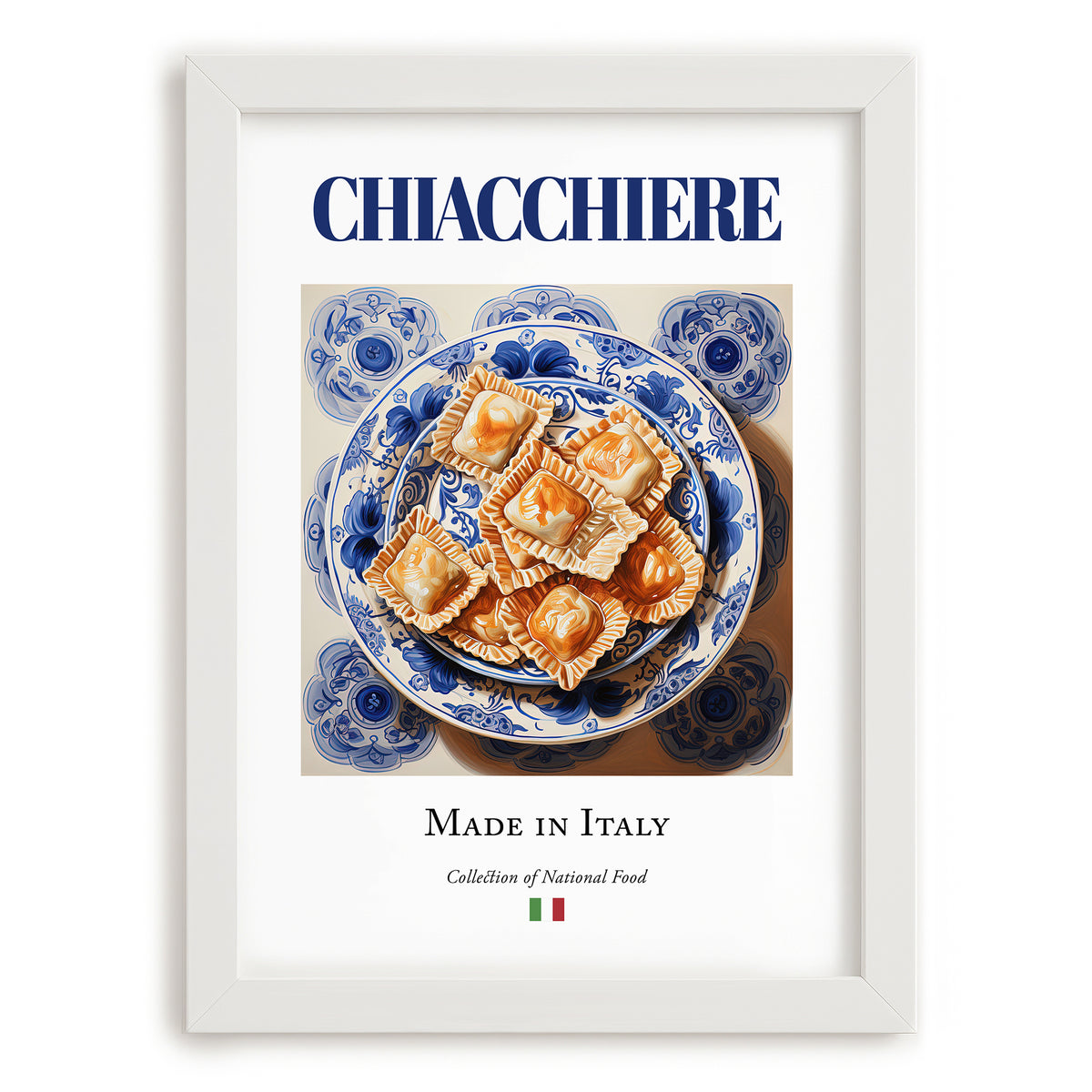 Chiacchiere – Italian Dessert Dish, Farmhouse Kitchen Poster, placed in minimal white frame