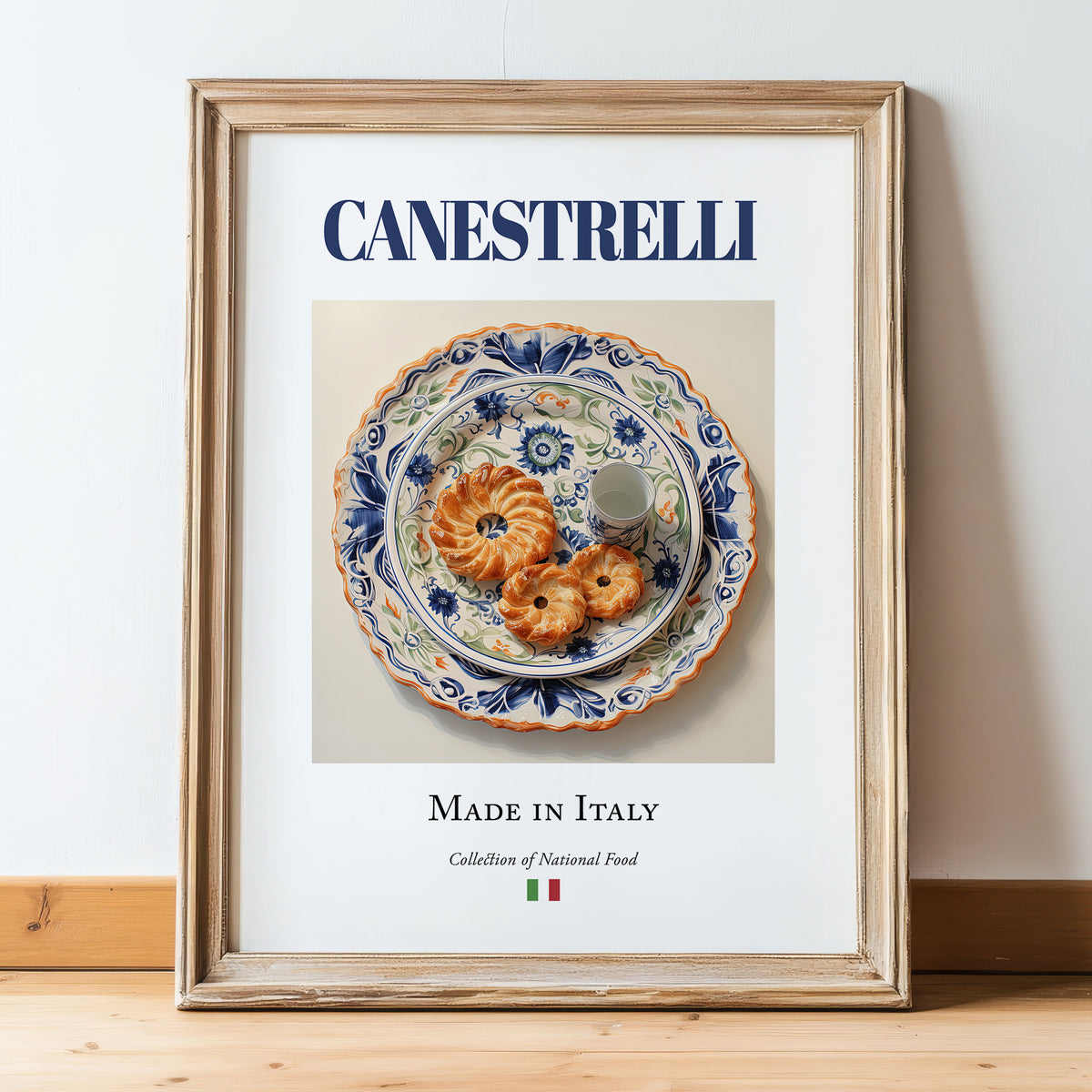 Canestrelli – Italian Dessert Dish, Tavern Painting, in wooden frame leaning on the floor