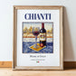 Chianti – Italian Red Wine, Wine Bar Poster, in wooden frame leaning on the floor