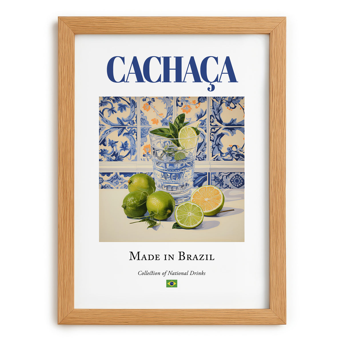 Cachaça – Brazilian Spirit Drink, Sky Bar Wall Art, set in oak frame