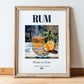 Rum – Cuban Spirit Drink, Rooftop Terrace Wall Decor, in wooden frame leaning on the floor