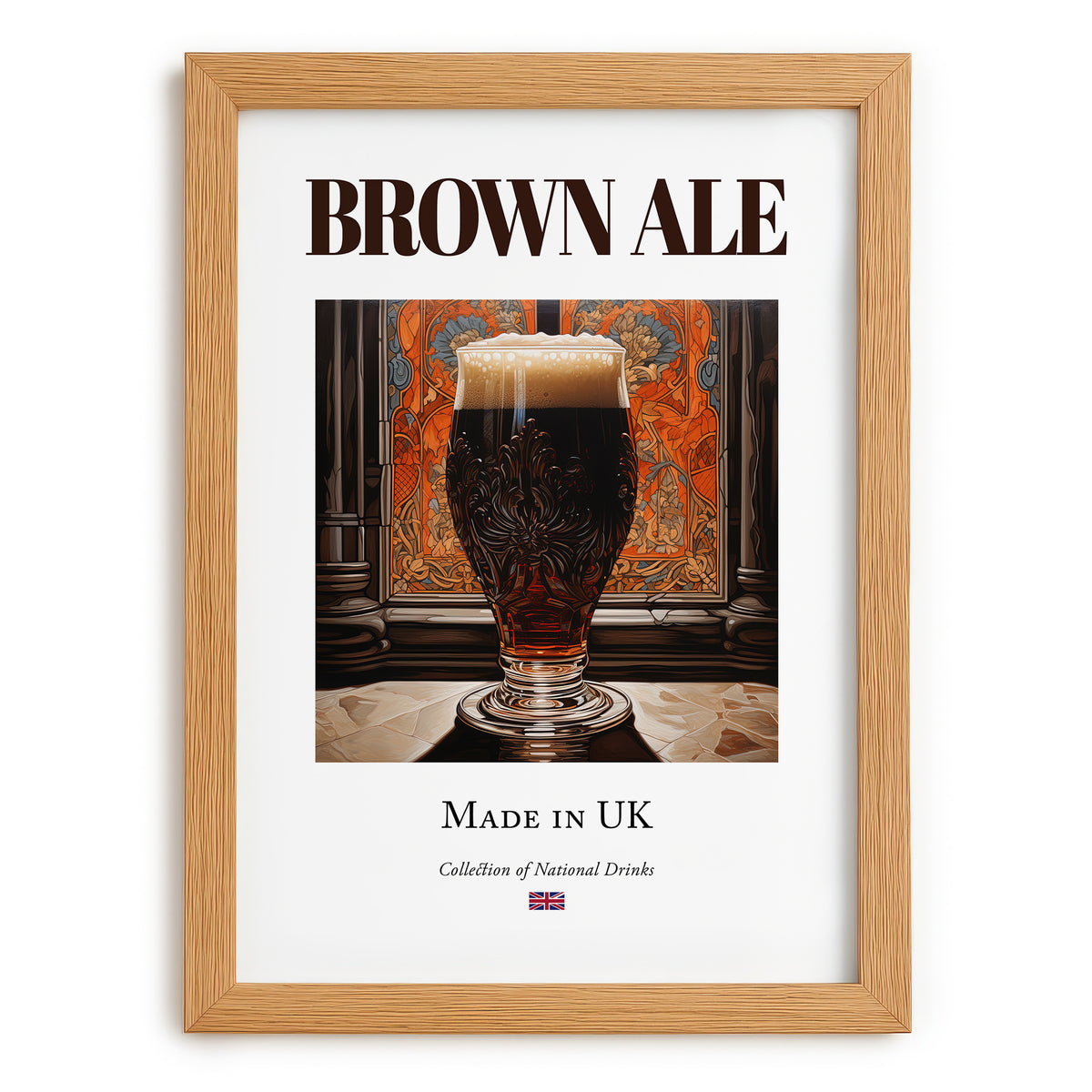 Brown Ale – English Beer, Gastropub Still Life, set in oak frame