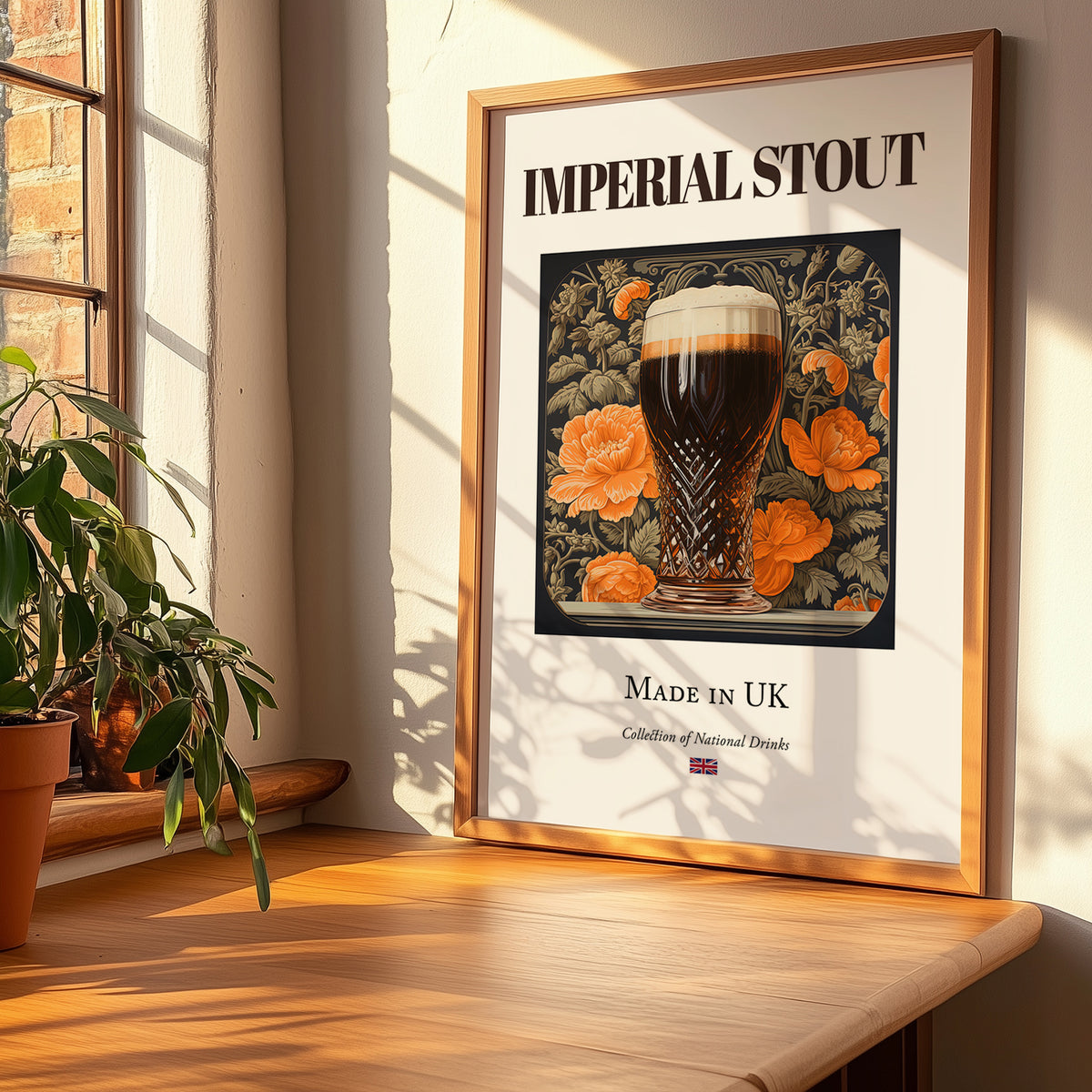 Imperial Stout – English Beer, Brauhaus Poster, no-text version framed in wood