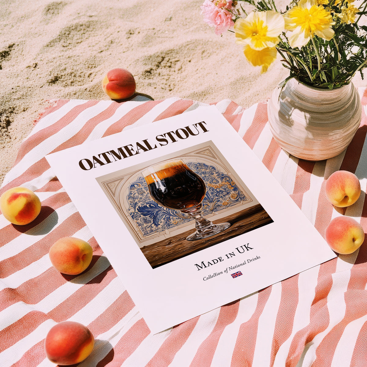 Oatmeal Stout – English Beer, Brauhaus Art, unframed on coastal sand